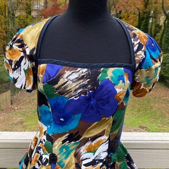 Vintage 80s Open Back Floral Peplum Wiggle Dress - Picture 9 of 11